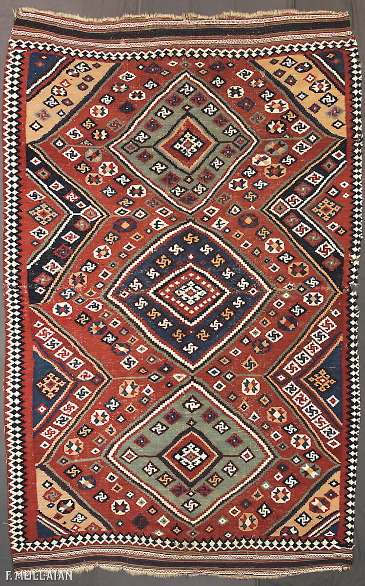 Tapis Kilim Qashqai Persan Semi-Antique n°:34621933